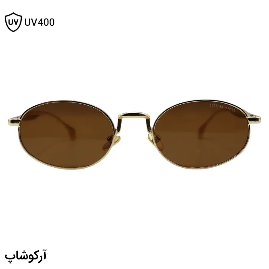 عینک آفتابی Bottega Veneta با فریم بیضی شکل، رنگ طلایی براق و لنز قهوهای تیره مدل 98150 — تصویر ۲