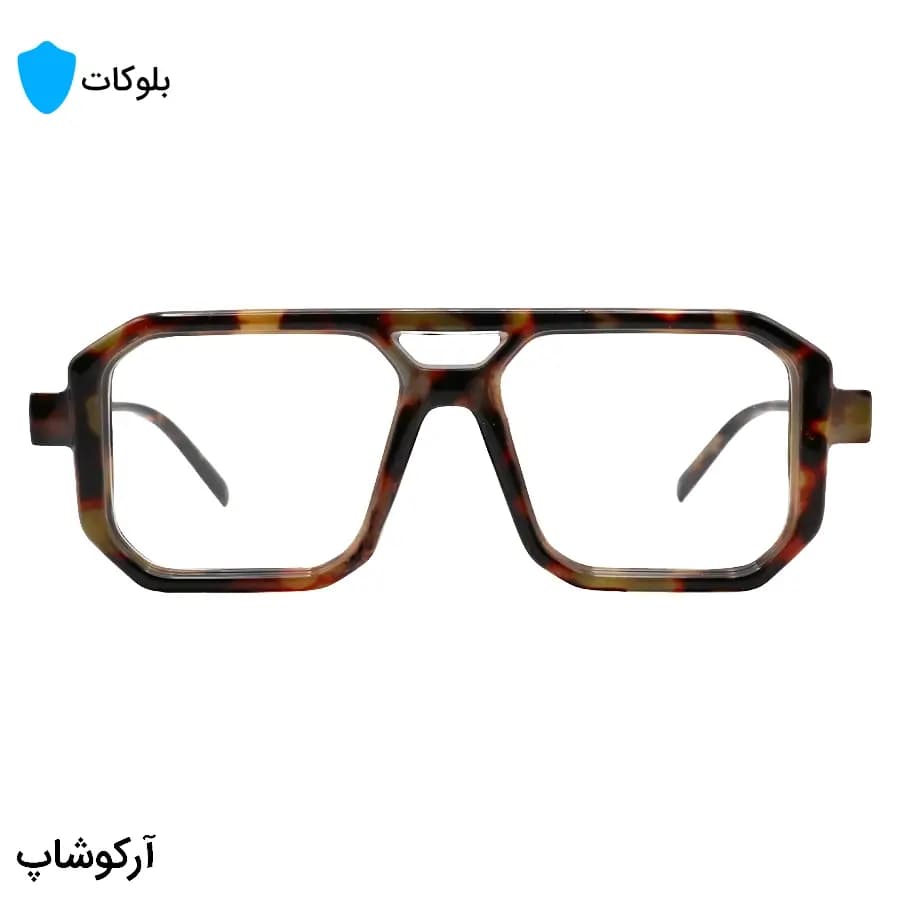 عینک برند PRADA با فریم مربعی شکل، رنگ هاوانا براق و لنز بی‌رنگ و بلوکات مدل ZN3903 — تصویر ۳