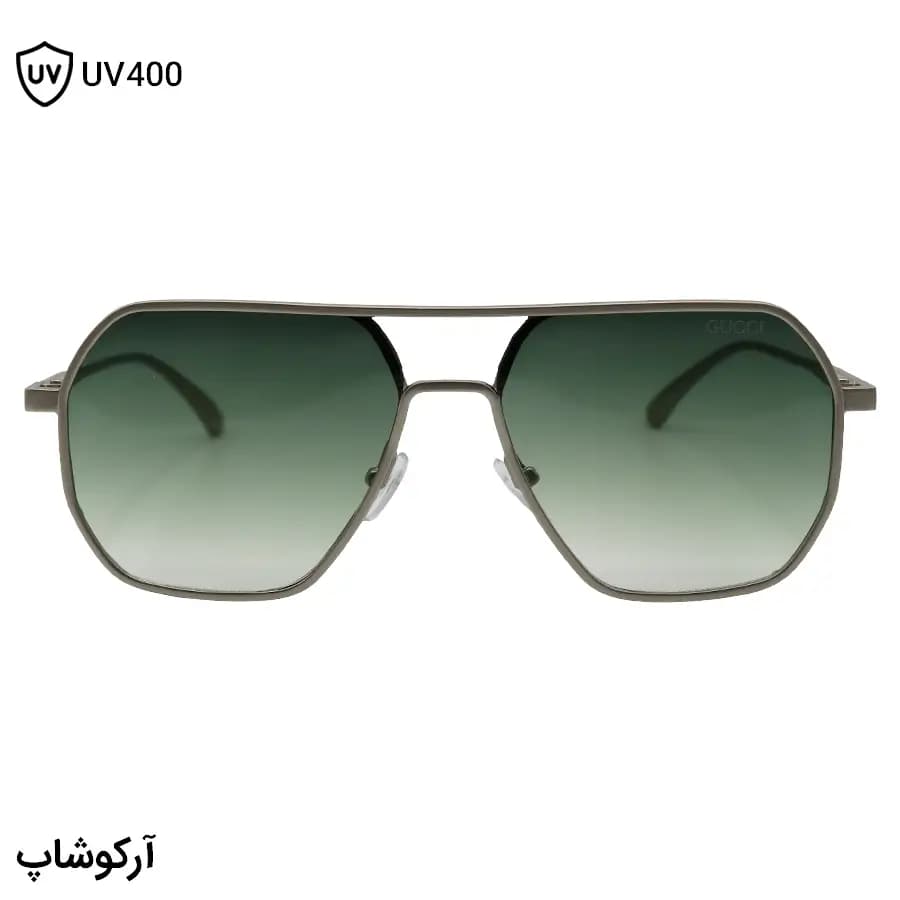 عینک آفتابی گوچی با فریم شکل خلبانی، رنگ نقره‌ای مات، جنس فلزی و عدسی سبز سایه روشن مدل S2324 — تصویر ۲