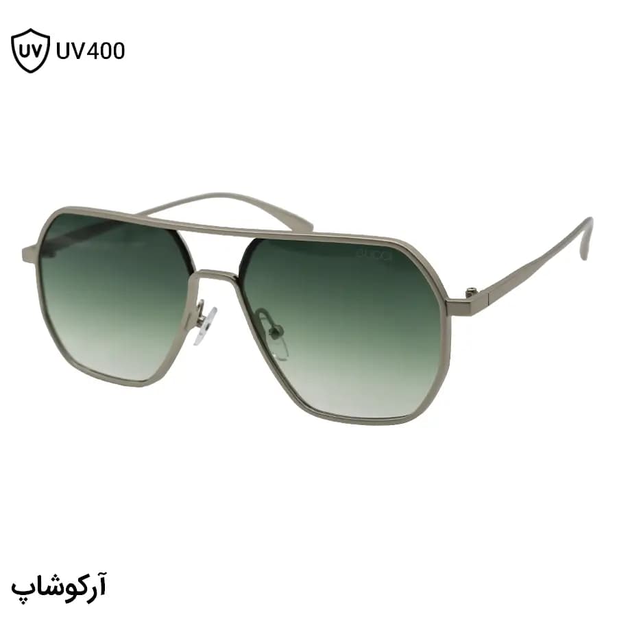 عینک آفتابی گوچی با فریم شکل خلبانی، رنگ نقره‌ای مات، جنس فلزی و عدسی سبز سایه روشن مدل S2324