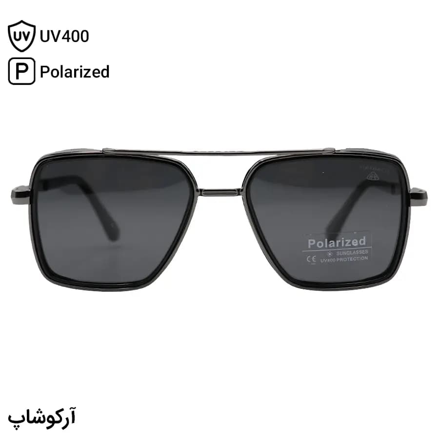 عینک آفتابی میباخ با فریم مربعی شکل، رنگ طوسی و نوک مدادی و لنز دودی تیره و پلاریزه مدل MA333 — تصویر ۸