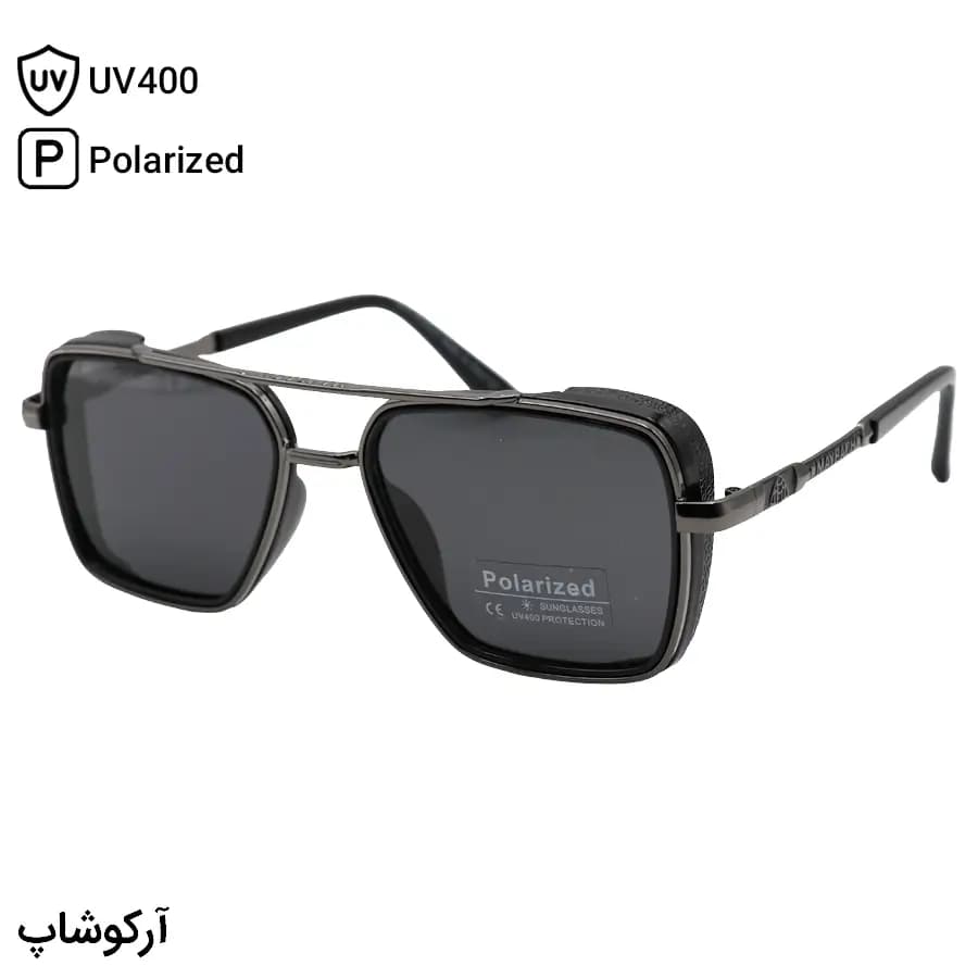عینک آفتابی میباخ با فریم مربعی شکل، رنگ طوسی و نوک مدادی و لنز دودی تیره و پلاریزه مدل MA333 — تصویر ۷