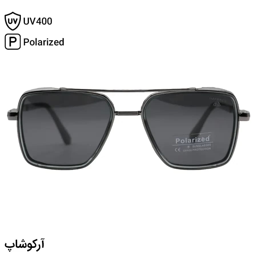 عینک آفتابی میباخ با فریم مربعی شکل، رنگ طوسی و نوک مدادی و لنز دودی تیره و پلاریزه مدل MA333 — تصویر ۲