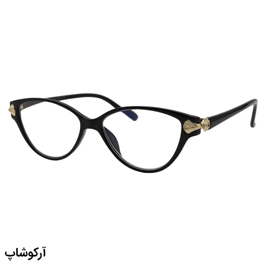 عینک مطالعه زنانه نمره +2.00 نزدیک بین با فریم مشکی براق و شکل گربه‌ای (به‌همراه قاب و دستمال) مدل ARS750
