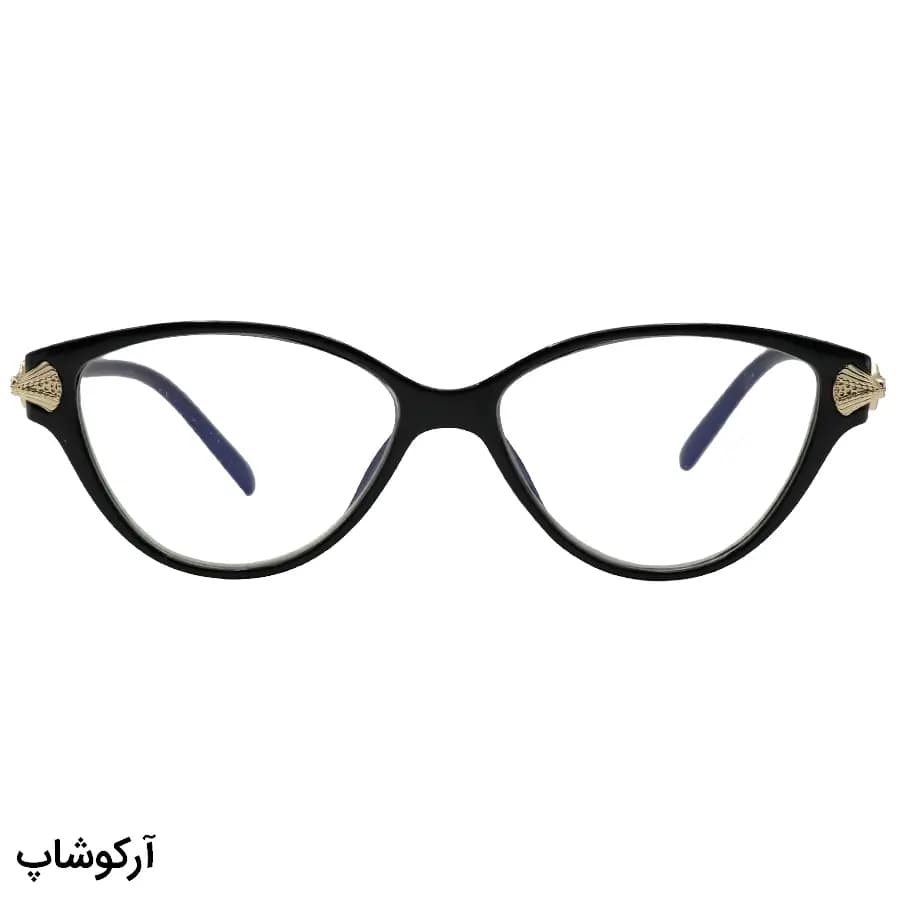 عینک مطالعه زنانه نمره +2.00 نزدیک بین با فریم مشکی براق و شکل گربه‌ای (به‌همراه قاب و دستمال) مدل ARS750 — تصویر ۲