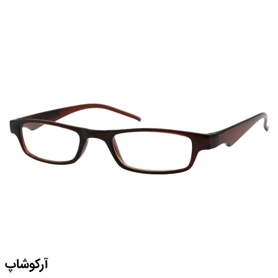 عینک مطالعه نمره +1.25 نزدیک بین با فریم قهوه‌ای براق و مستطیلی شکل (به‌همراه قاب و دستمال) مدل TOP-25 — تصویر ۳