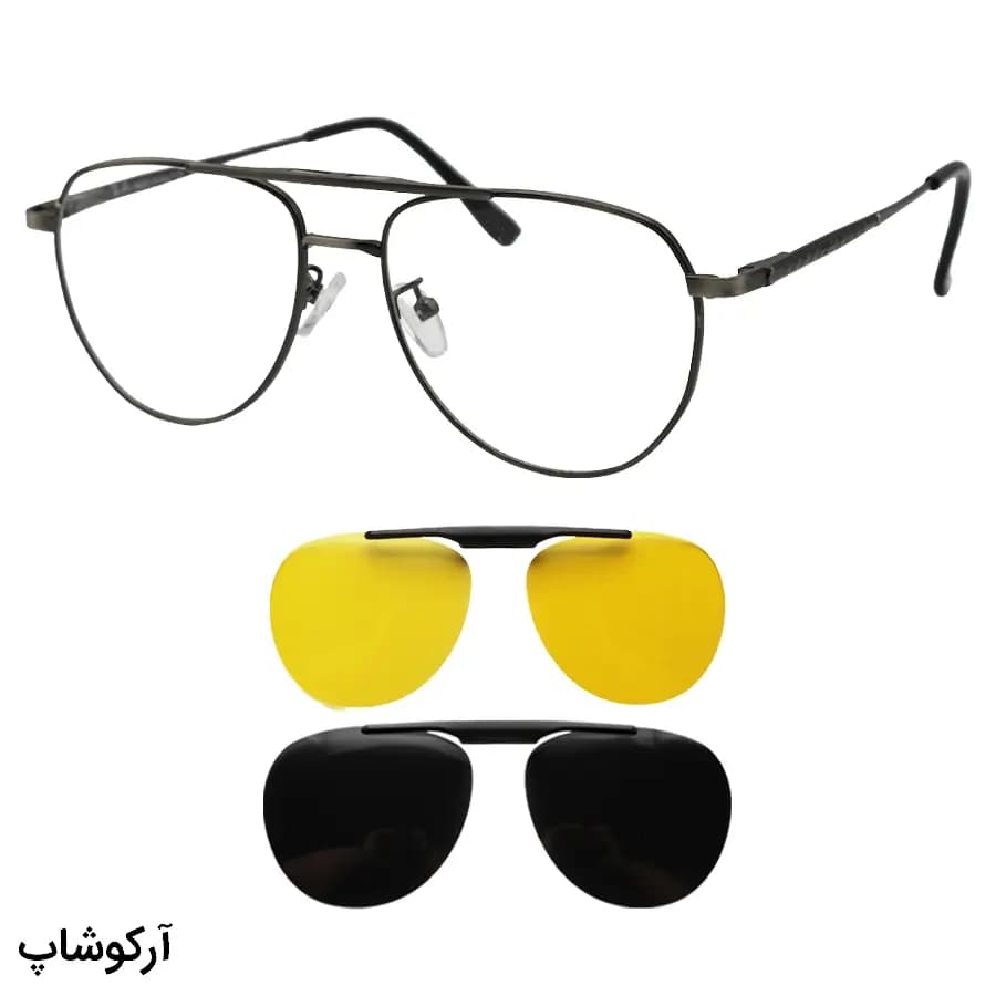 فریم عینک طبی 2 کاوره Ray-Ban با فریم خلبانی، رنگ نوک مدادی، از جنس آلومینیوم و دسته فنردار مدل 3108