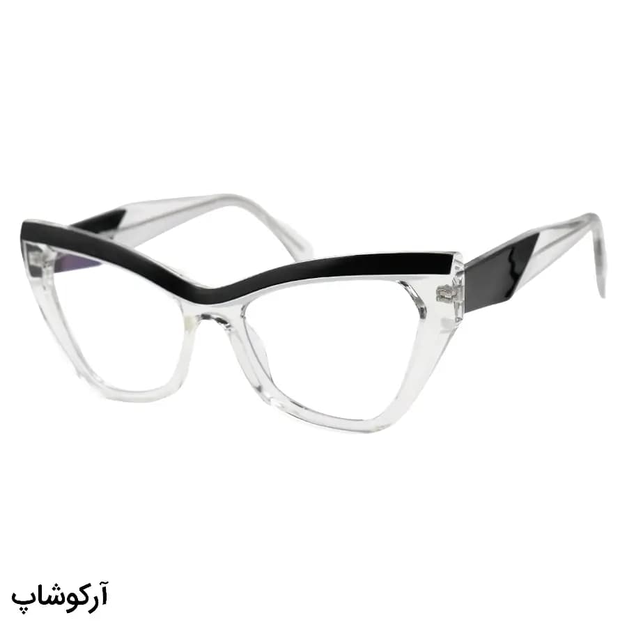 عینک طبی زنانه Chopard با فریم بی‌رنگ (شفاف) و مشکی، شکل چشم گربه‌ای، دسته سیم‌دار و لولا فنردار مدل 2198