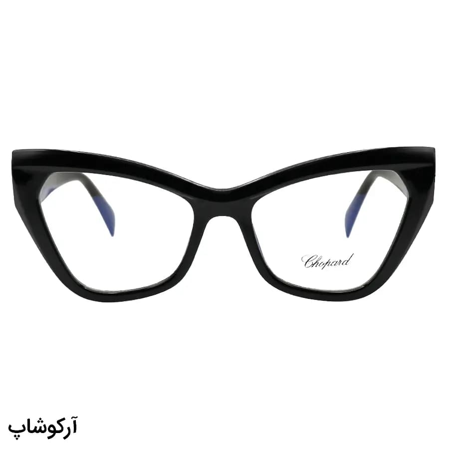 عینک طبی زنانه Chopard با فریم رنگ مشکی براق، شکل چشم گربه‌ای، دسته سیم‌دار و لولا فنردار مدل 2198 — تصویر ۲