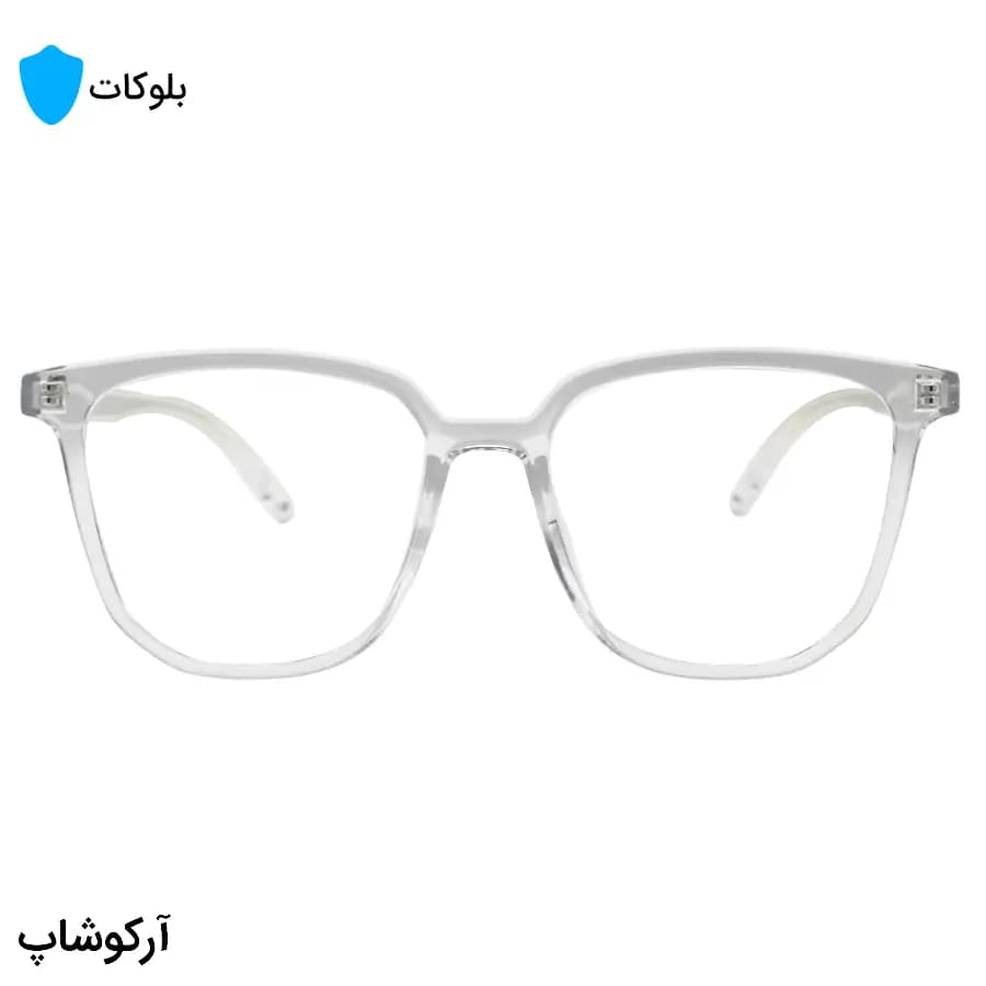 عینک با فریم بیرنگ و شفاف، شکل مربعی بزرگ، از جنس کائوچو و لنز بلوکات مدل 20322 — تصویر ۲