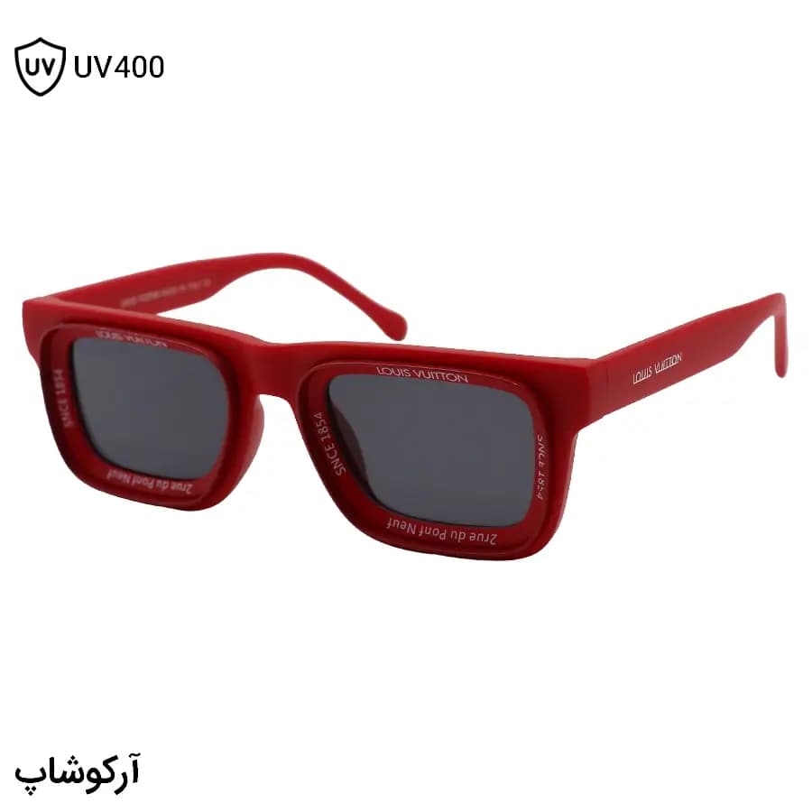 عینک آفتابی LOUIS VUITTON با فریم مستطیلی شکل، رنگ قرمز مات و لنز دودی تیره مدل 7782