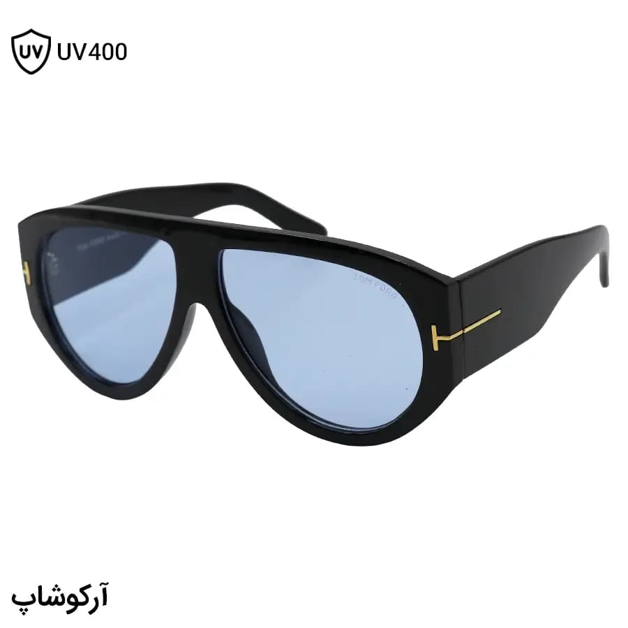 عینک دید در شب Tom Ford با فریم رنگ مشکی، شکل خلبانی، دسته پهن و لنز آبی رنگ مدل W68228