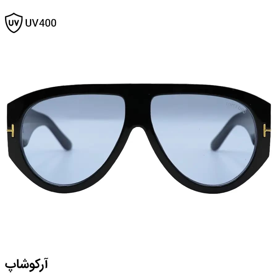 عینک دید در شب Tom Ford با فریم رنگ مشکی، شکل خلبانی، دسته پهن و لنز آبی رنگ مدل W68228 — تصویر ۳