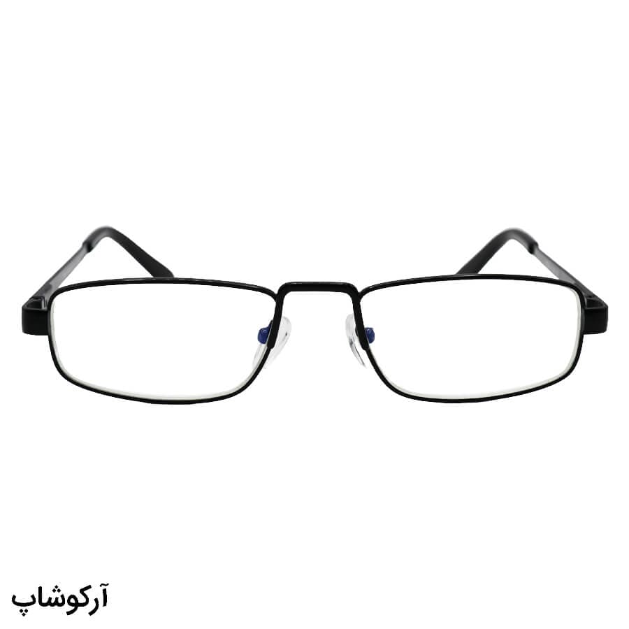 عینک مطالعه نزدیک بین بلوکات نمره +3.75 با فریم فلزی، مشکی و دسته فنری (آنتی رفلکس) مدل EC04 — تصویر ۲