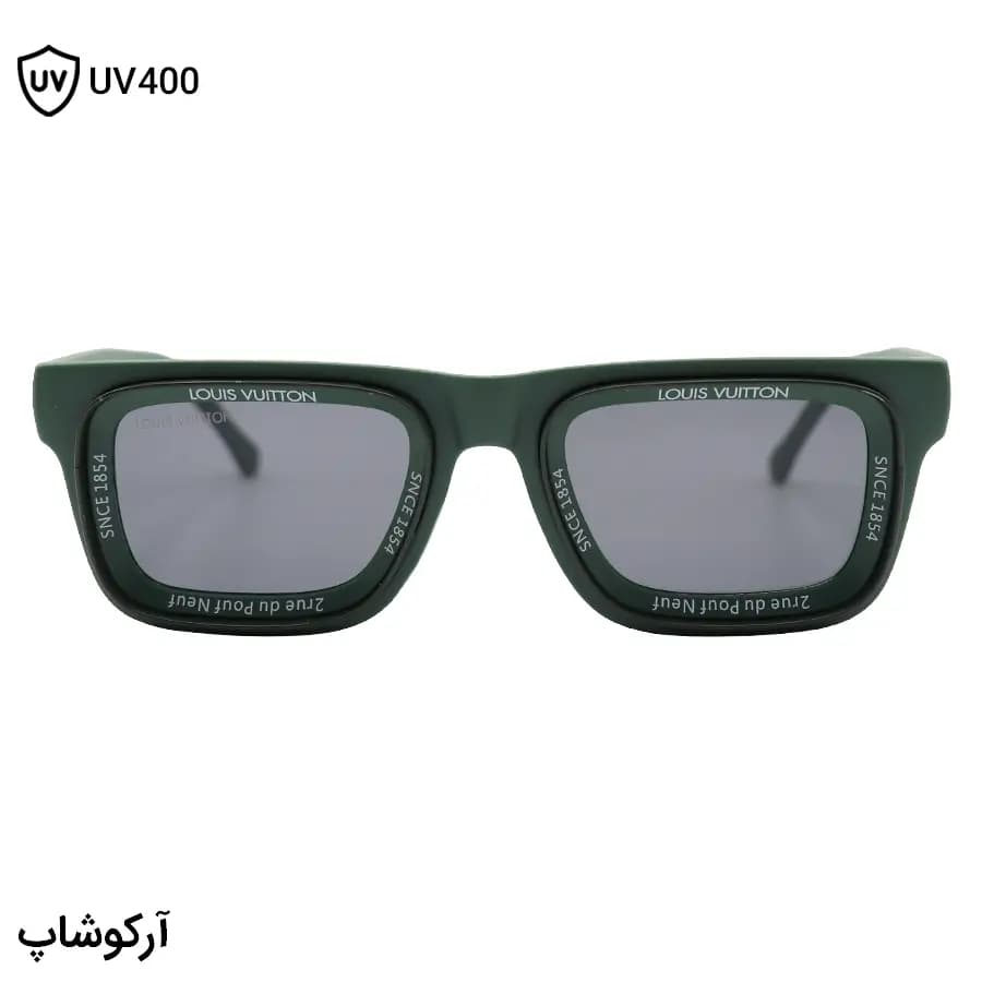 عینک آفتابی لویی ویتون با فریم مستطیلی شکل، رنگ سبز مات و لنز دودی تیره مدل 7782 — تصویر ۳