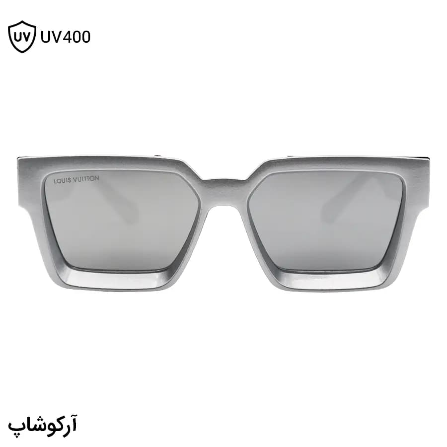 عینک آفتابی لویی ویتون طرح میلیونر با فریم نقره‌ای براق، مستطیلی شکل و لنز آینه‌ای و رنگ نقره‌ای مدل M96006WN — تصویر ۳