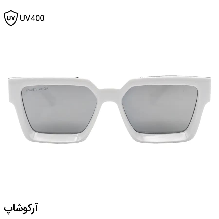 عینک آفتابی لویی ویتون طرح میلیونر با فریم نقره‌ای براق، مستطیلی شکل و لنز آینه‌ای و رنگ نقره‌ای مدل M96006WN — تصویر ۱۱