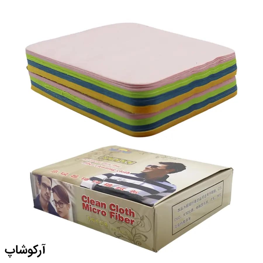 بسته 100 عددی دستمال عینک از جنس میکروفایبر طرح دار مدل 993030