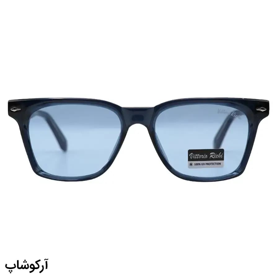 عینک آفتابی ویتوریو ریچی با فریم آبی براق، مستطیلی شکل، دسته سیم‌دار و لنز آبی تیره مدل 9809 — تصویر ۳