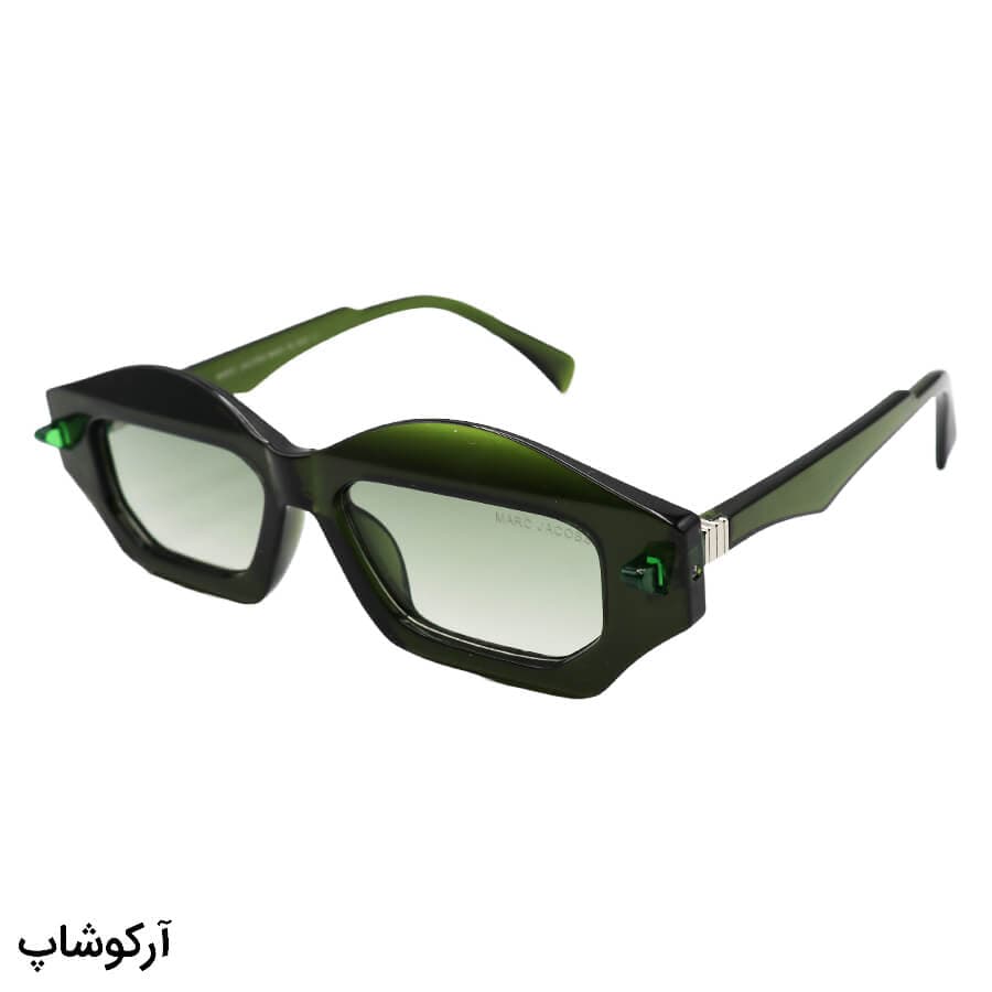 عینک آفتابی مارک جیکوبز با فریم مستطیلی شکل، سبز رنگ و لنز سبز هایلایت مدل SHAB405