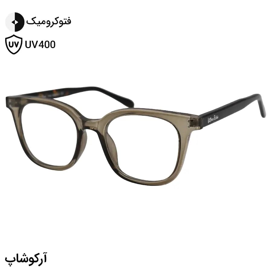 عینک Vittorio Richi با فریم مربعی، رنگ طوسی تیره، دسته سیمدار، رنگ هاوانا و لنز فتوکرومیک (رنگ ثانویه: سبز) مدل 10452