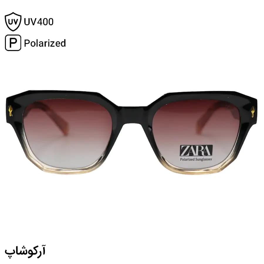 عینک آفتابی زارا با فریم چندضلعی، رنگ مشکی و قهوه‌ای، دسته سیم‌دار، لنز قهوه‌ای سایه روشن و پلاریزه مدل RN9004 — تصویر ۳