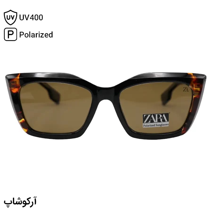 عینک آفتابی زنانه ZARA با فریم چشم گربهای، رنگ هاوانا، دسته سیمدار، لنز قهوهای تیره و پلاریزه مدل RE3522 — تصویر ۳