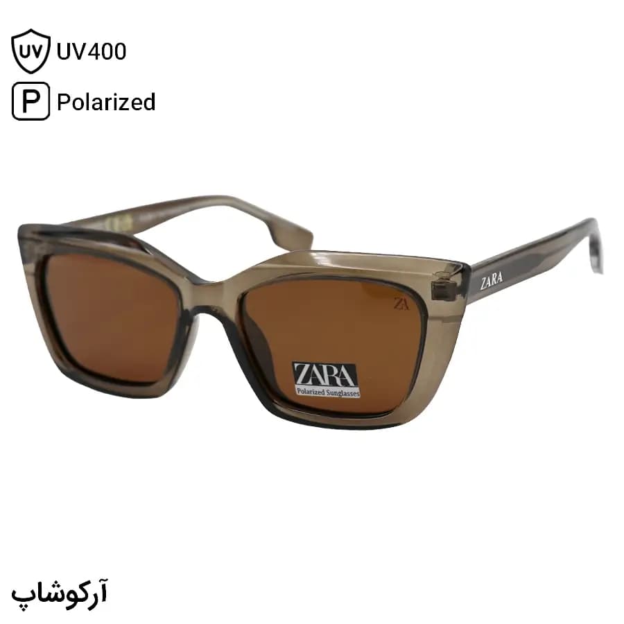 عینک آفتابی زنانه ZARA با فریم چشم گربهای، رنگ هاوانا، دسته سیمدار، لنز قهوهای تیره و پلاریزه مدل RE3522 — تصویر ۹