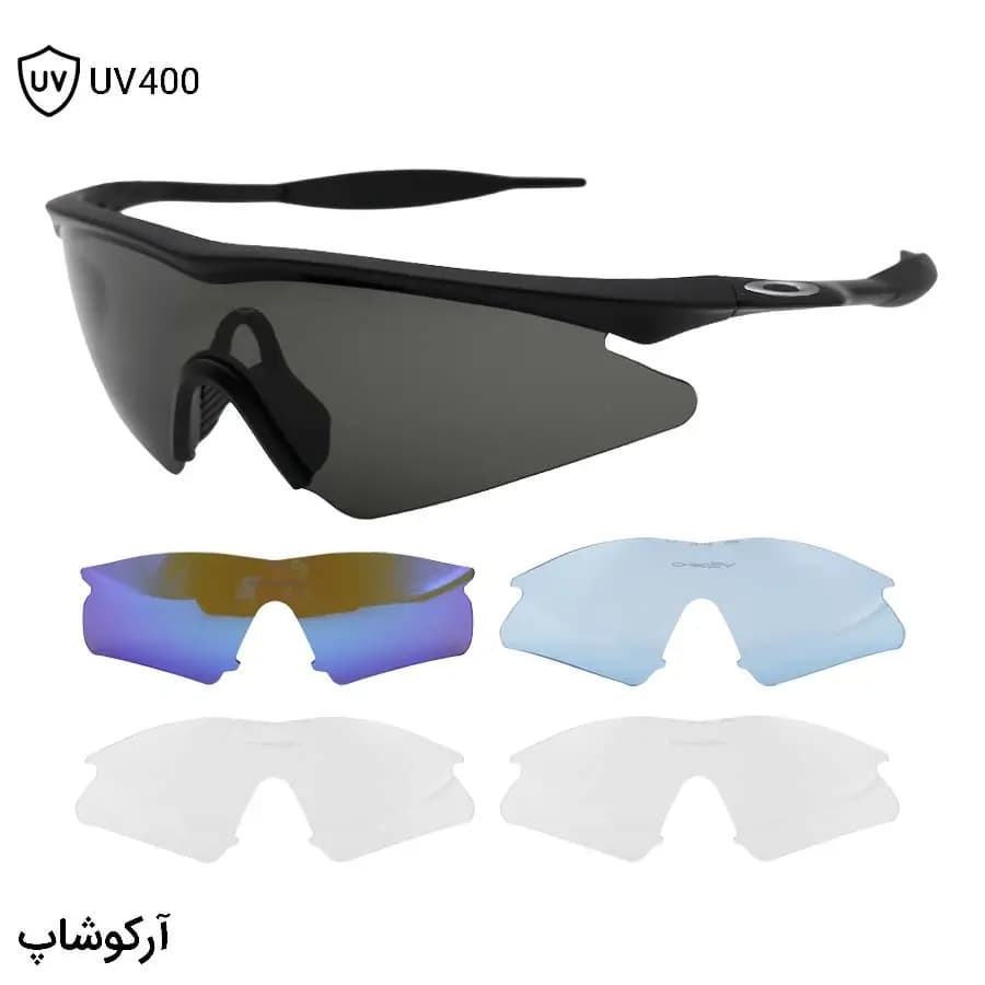 عینک ورزشی OAKLEY با فریم مشکی مات، 5 کاور لنز قابل تعویض و تجهیزات کامل مدل 11-161-132