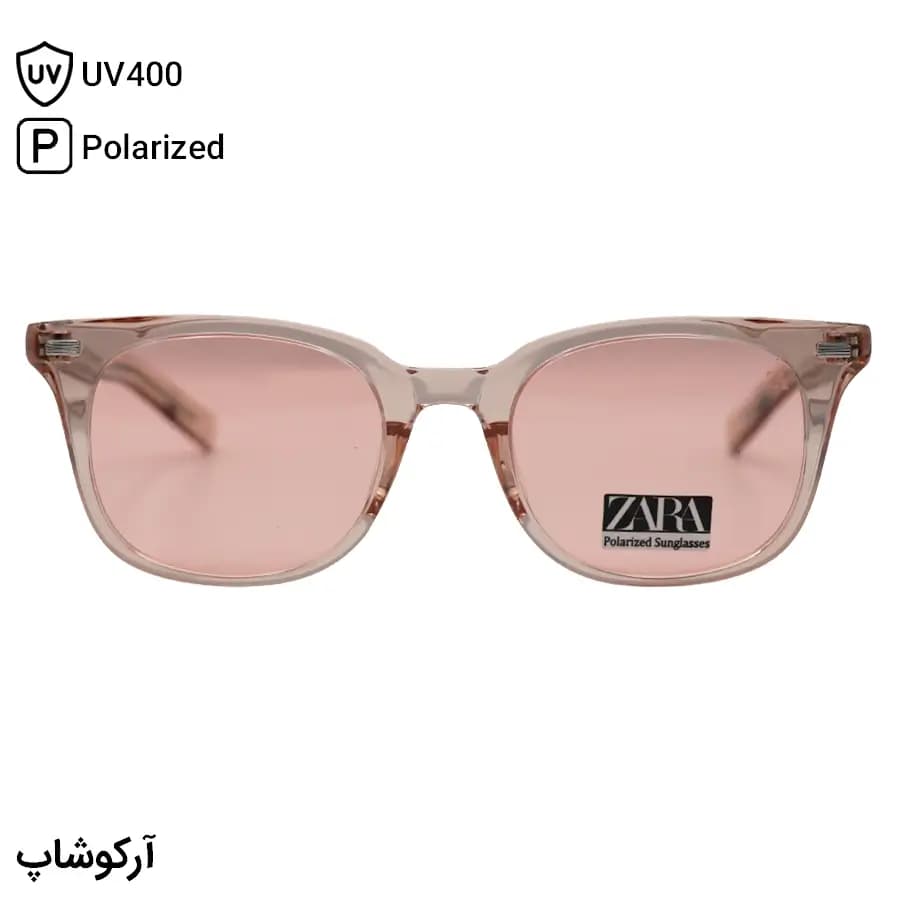 عینک دید در شب ZARA با فریم قهوه‌ای روشن، شکل مربعی، دسته سیم‌دار و لنز قرمز رنگ و پلاریزه مدل P9001 — تصویر ۳