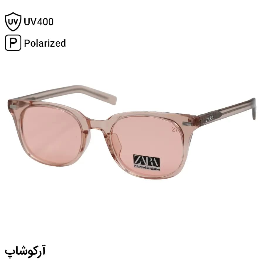 عینک دید در شب ZARA با فریم قهوهای روشن، شکل مربعی، دسته سیمدار و لنز قرمز رنگ و پلاریزه مدل P9001