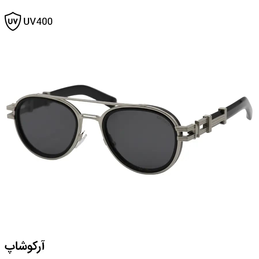 عینک آفتابی برند Balmain با فریم شکل خلبانی، رنگ مشکی و نقره‌ای و لنز دودی تیره مدل JD2934