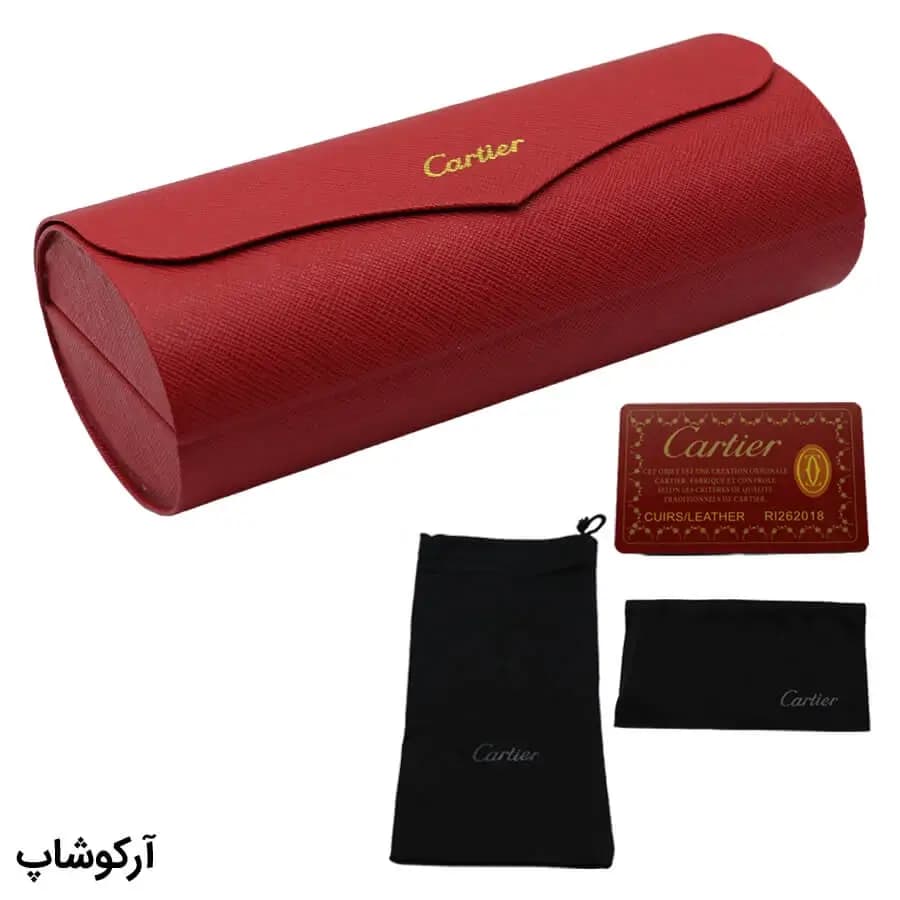 پک اورجینال عینک برند کارتیه Cartier با رنگ قرمز و با تمام تجهیزات (بدون کارتن) مدل 992816-1