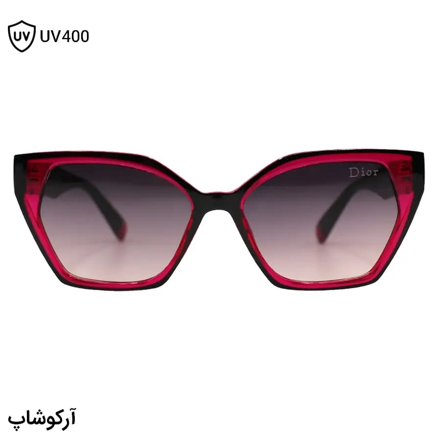 عینک آفتابی زنانه دیور با فریم چشم گربه‌ای شکل، دو رنگ (قرمز و مشکی) و لنز قهوه‌ای سایه روشن مدل 2177 — تصویر ۳