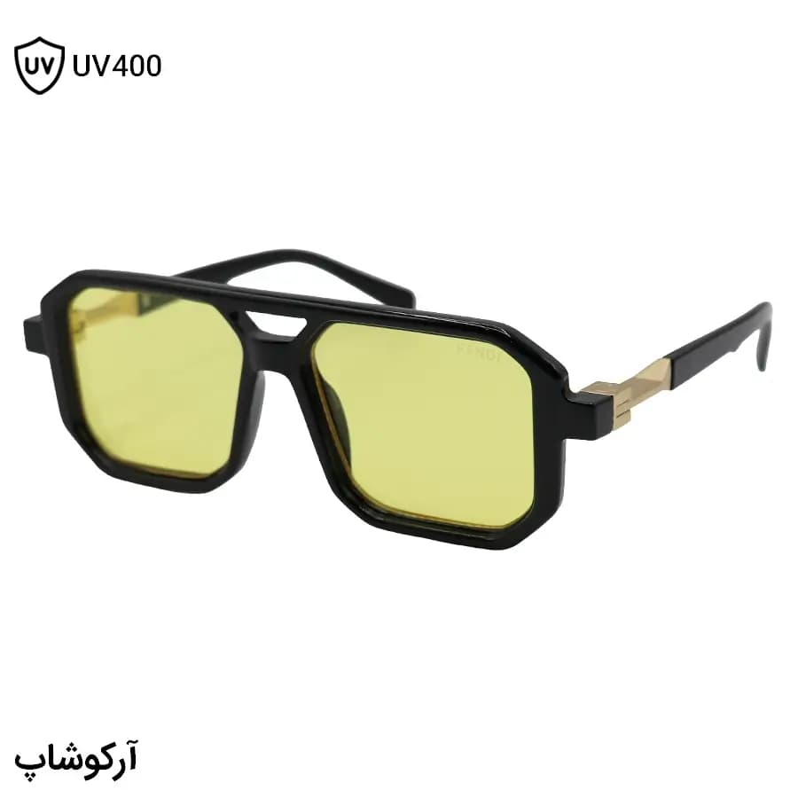 عینک دید در شب Fendi با فریم مشکی براق، شکل مربعی، دو پل بینی و لنز زرد رنگ مدل M6125