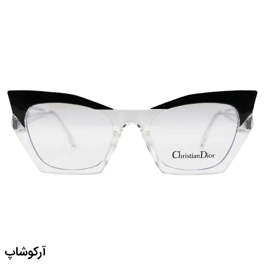 عینک طبی زنانه Dior با فریم دو رنگ (مشکی و بی‌رنگ)، شکل گربه‌ای، جنس استات، دسته سیم‌دار و لولا فنردار مدل 2158 — تصویر ۲
