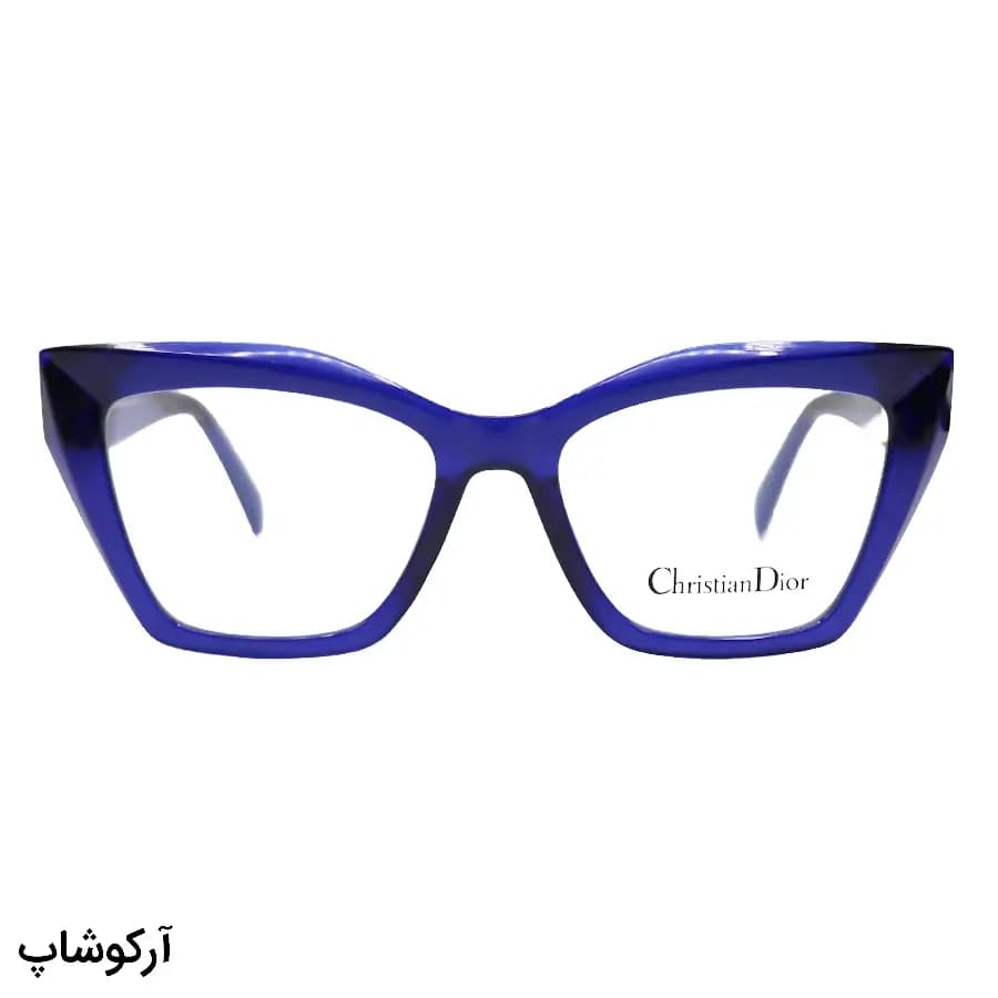 عینک طبی زنانه Dior با فریم رنگ آبی براق، شکل چشم گربهای، جنس استات، دسته سیمدار و لولا فنردار مدل 2167 — تصویر ۲