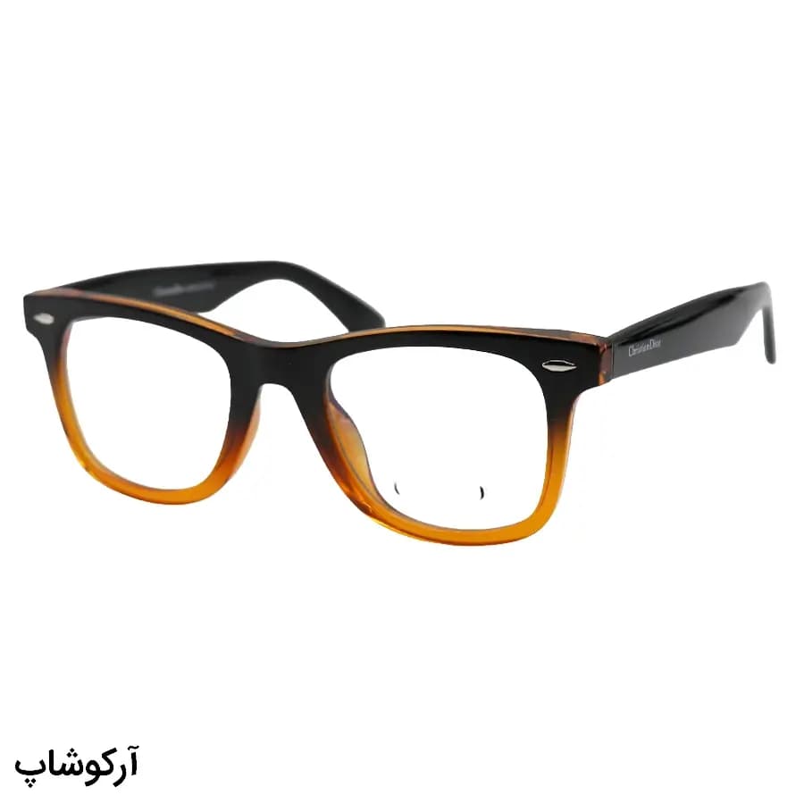 عینک طبی برند Dior با فریم رنگ مشکی و قهوه‌ای، شکل ویفرر، از جنس استات، دسته سیم‌دار و لولا دوبل مدل 2102