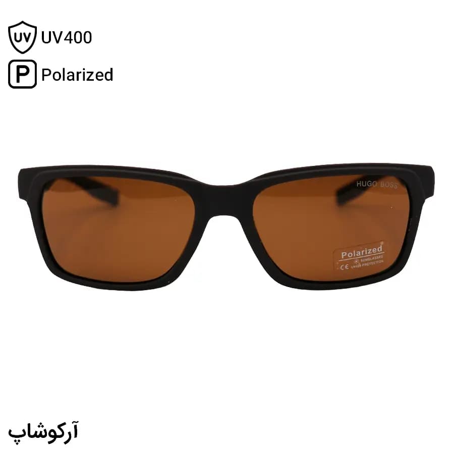 عینک آفتابی Hugo Boss با فریم قهوه‌ای مات، مستطیلی شکل، بیس‌دار و لنز قهوه‌ای تیره و پلاریزه مدل P5048 — تصویر ۳