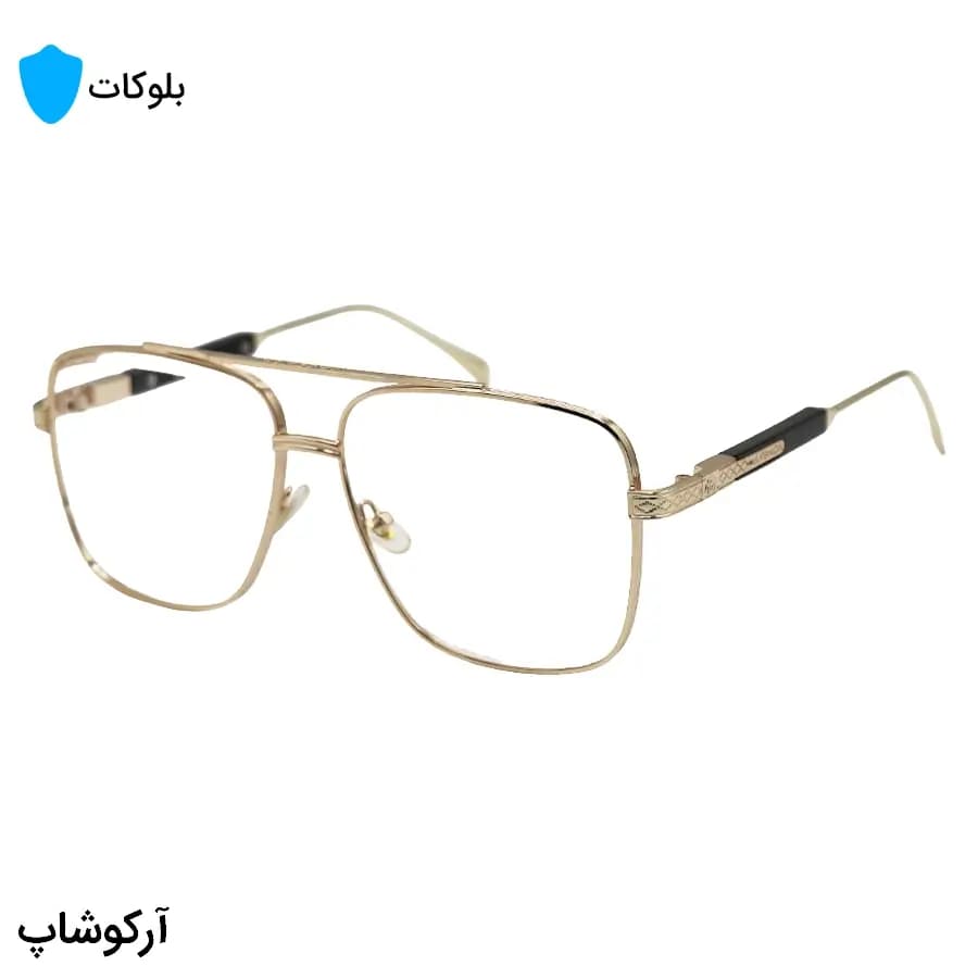 عینک لاکچری برند MAYBACH با فریم طلایی رنگ، مربعی شکل و لنز بی‌رنگ و شفاف (بلوکات و قابل تعویض) مدل 010