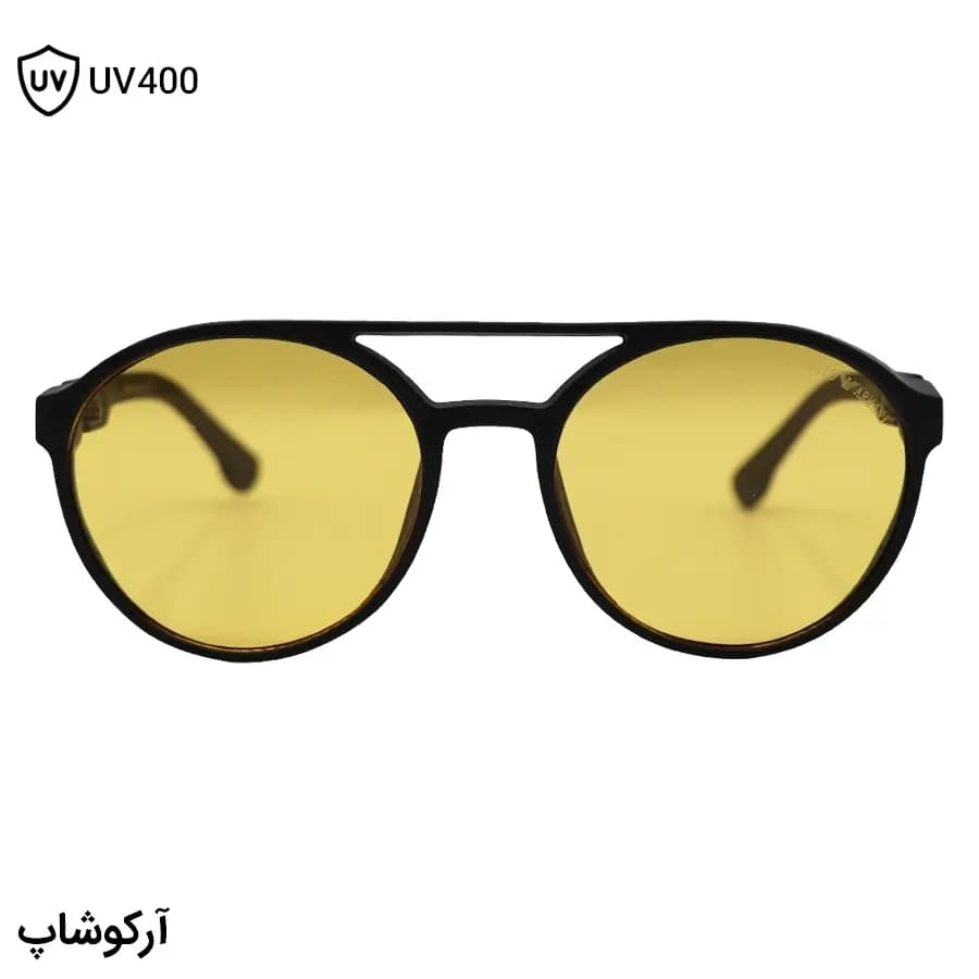 عینک دید در شب Emporio Armani با رنگ فریم مشکی مات، بغل‌دار، شکل گرد و لنز زرد رنگ مدل 1807 — تصویر ۳