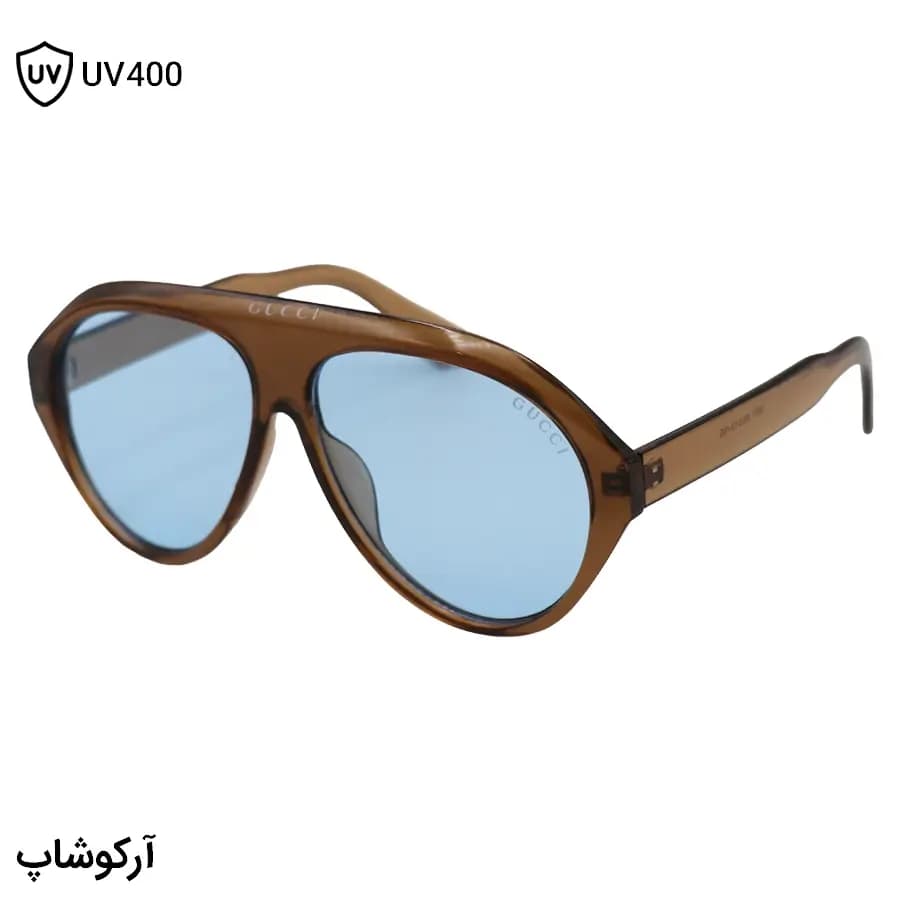 عینک دید در شب ترند GUCCI با فریم شکل خلبانی، رنگ قهوهای روشن و لنز آبی رنگ مدل ZN3607