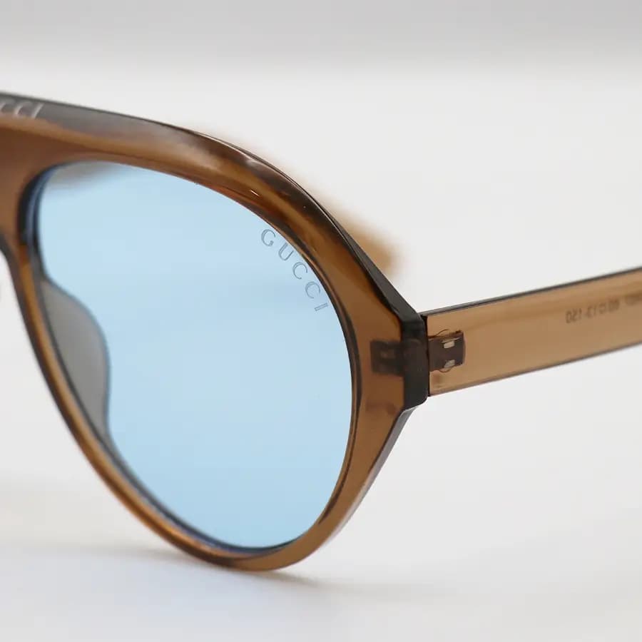 عینک دید در شب ترند GUCCI با فریم شکل خلبانی، رنگ قهوهای روشن و لنز آبی رنگ مدل ZN3607 — تصویر ۶