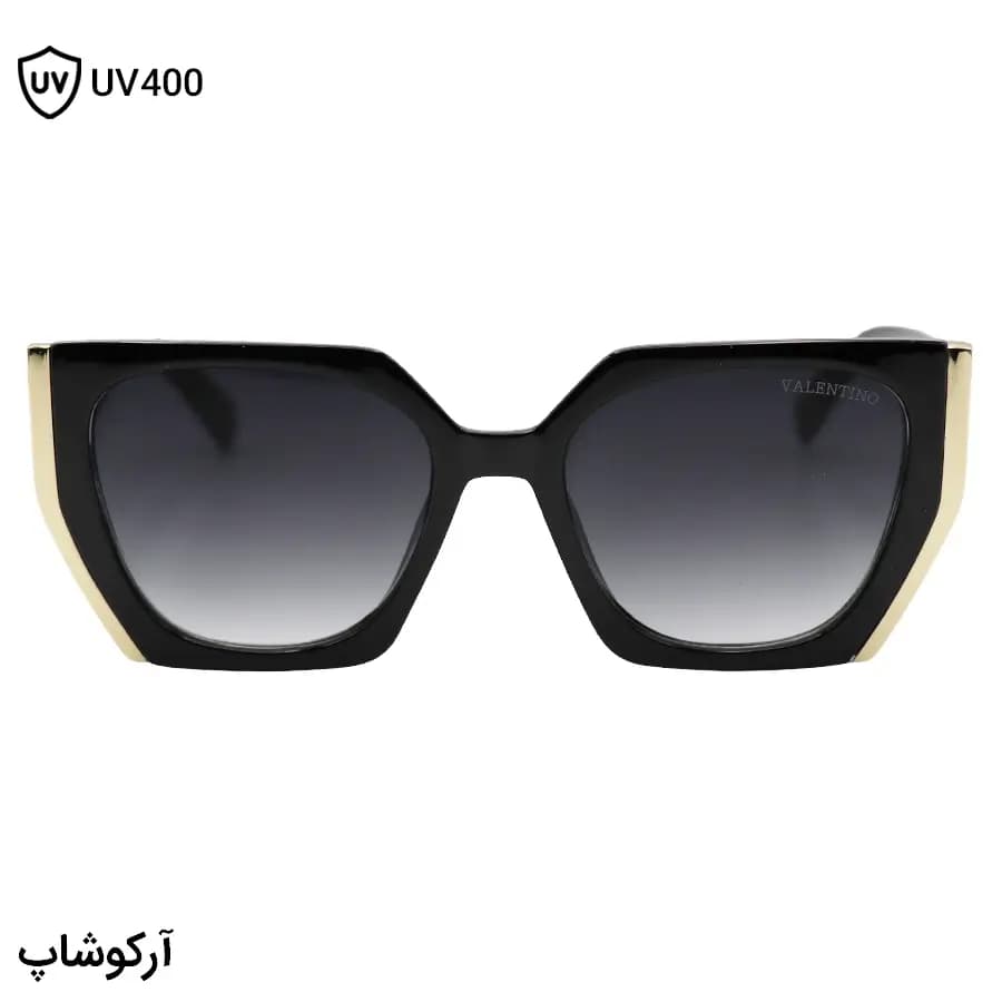 عینک آفتابی زنانه ولنتینو با فریم رنگ مشکی و طلایی، پروانه ای شکل و عدسی دودی سایه روشن مدل 9794 — تصویر ۳