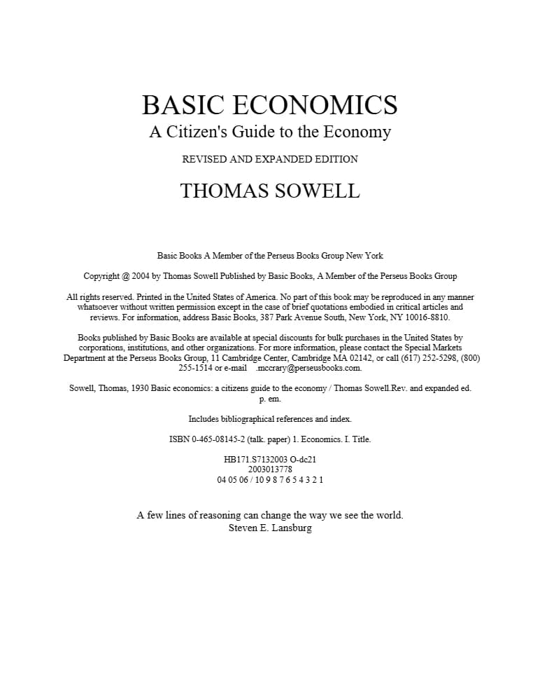 کتاب Basic Economics (اقتصاد پایه) نسخه انگلیسی PDF | توماس سوول — تصویر ۲