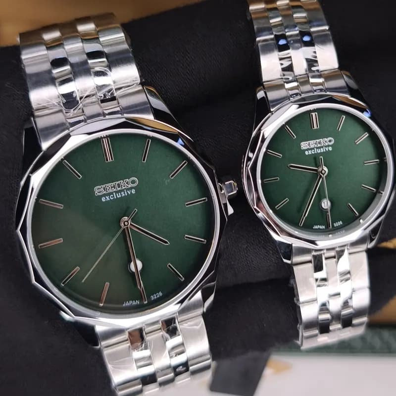 ست ساعت مچی مردانه و زنانه سیکو اکسکلوسیو اورجینال ژاپن نقره ای سبز مدل 3226G — تصویر ۳