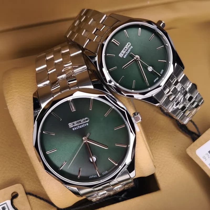 ست ساعت مچی مردانه و زنانه سیکو اکسکلوسیو اورجینال ژاپن نقره ای سبز مدل 3226G — تصویر ۷
