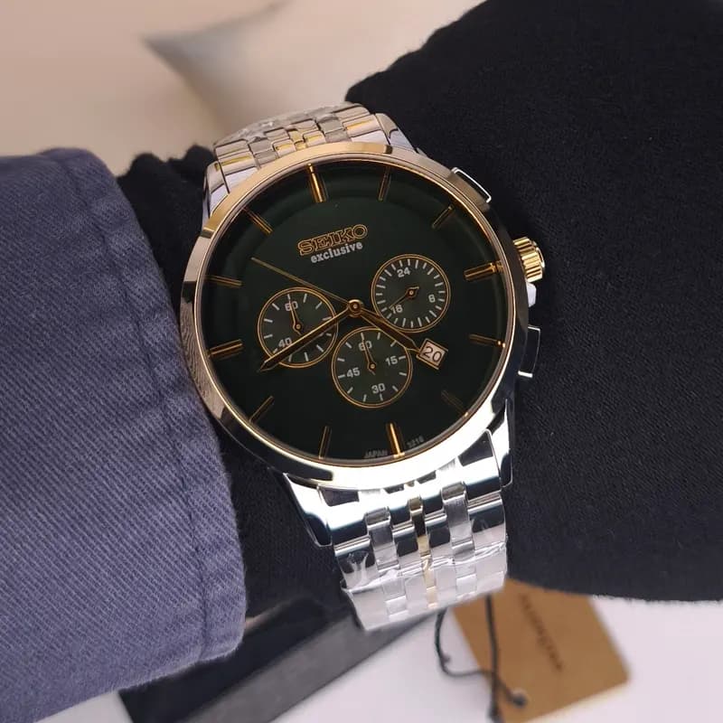 ساعت مچی مردانه سیکو اکسکلوسیو اورجینال ژاپن نقره ای سبز مدل 3216G (سه موتوره) — تصویر ۵