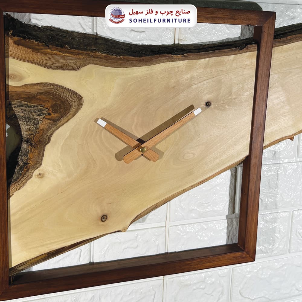 ساعت دیواری چوبی روستیک مدل راش و گردو سهیل سایز بزرگ افقی — تصویر ۵