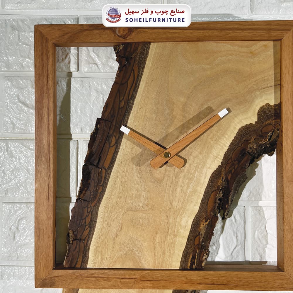 ساعت دیواری چوبی روستیک مدل راش و گردو سهیل سایز بزرگ — تصویر ۴